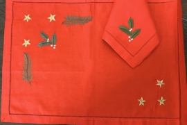 Christmas placemat & Napkin set-Pine leaf embroidery